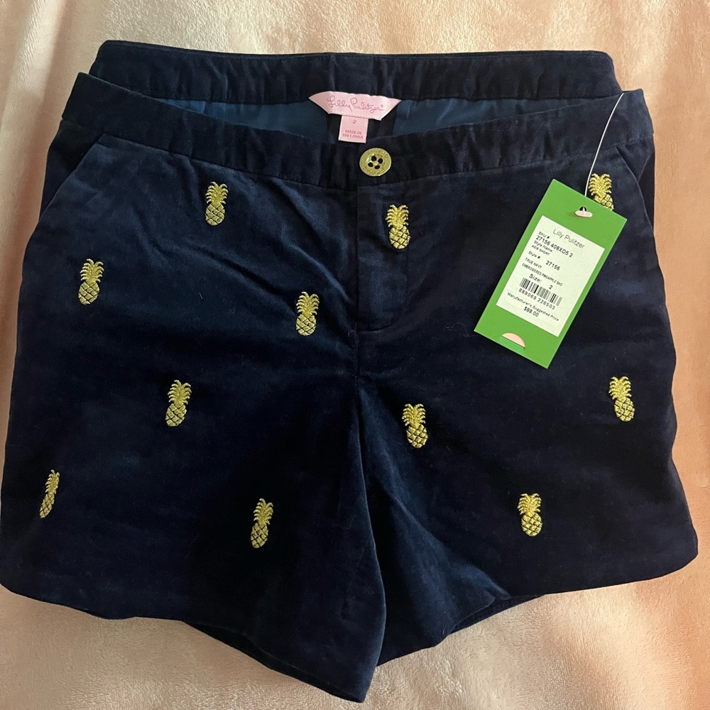 Lilly Pulitzer Navy Velvet Pineapple Shorts